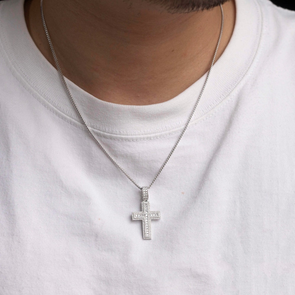 Princess Square Mosaic Cross Pendant S925 Silver Plated Necklace