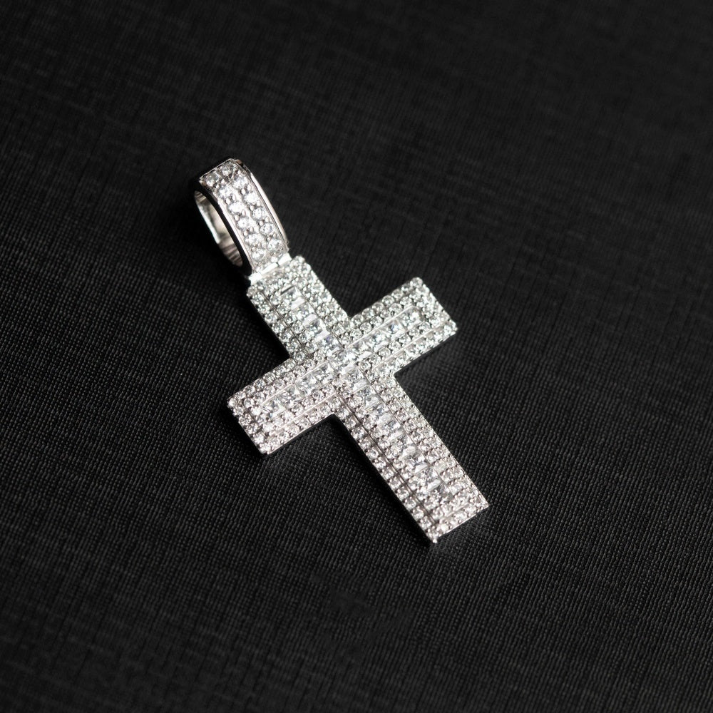 Princess Square Mosaic Cross Pendant S925 Silver Plated Necklace