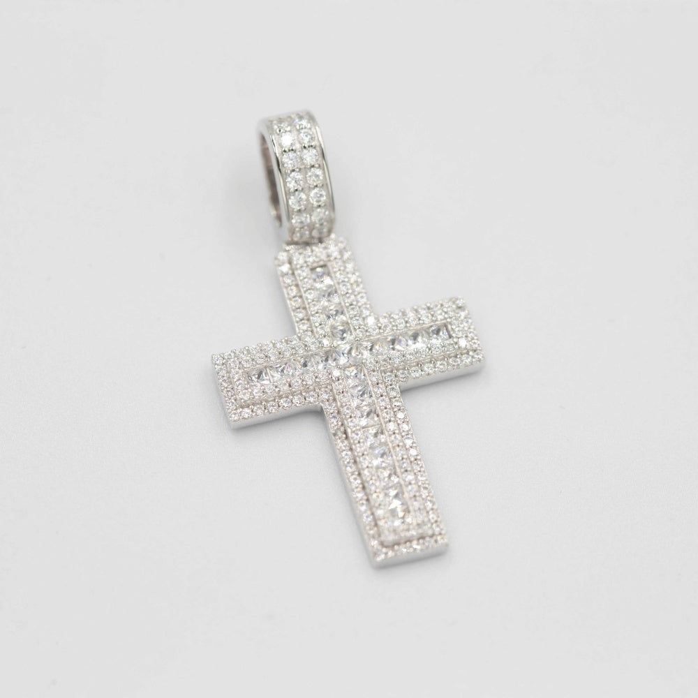 Princess Square Mosaic Cross Pendant S925 Silver Plated Necklace